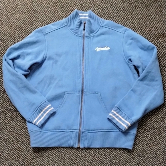 Vintage Columbia women's blue bomber jacket with zipper Sz L VERY ONE OF A KIND! - Picture 1 of 12